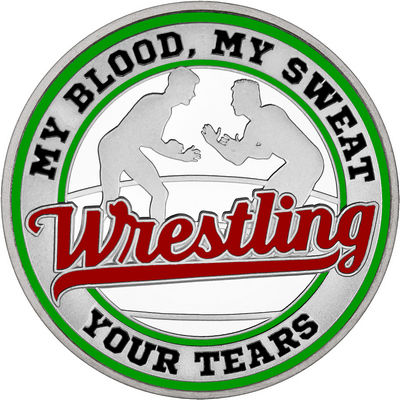 Maroon "Wrestling" with Green Outer Circular Borders